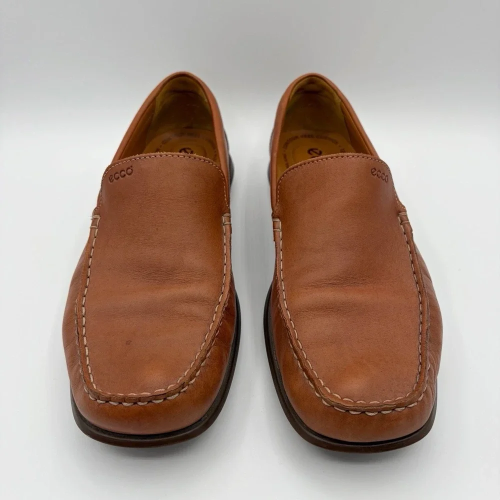 ECCO Classic Moc Driving Loafer Mens 44 Vegtable Tanned Leather Boat Shoe Cognac